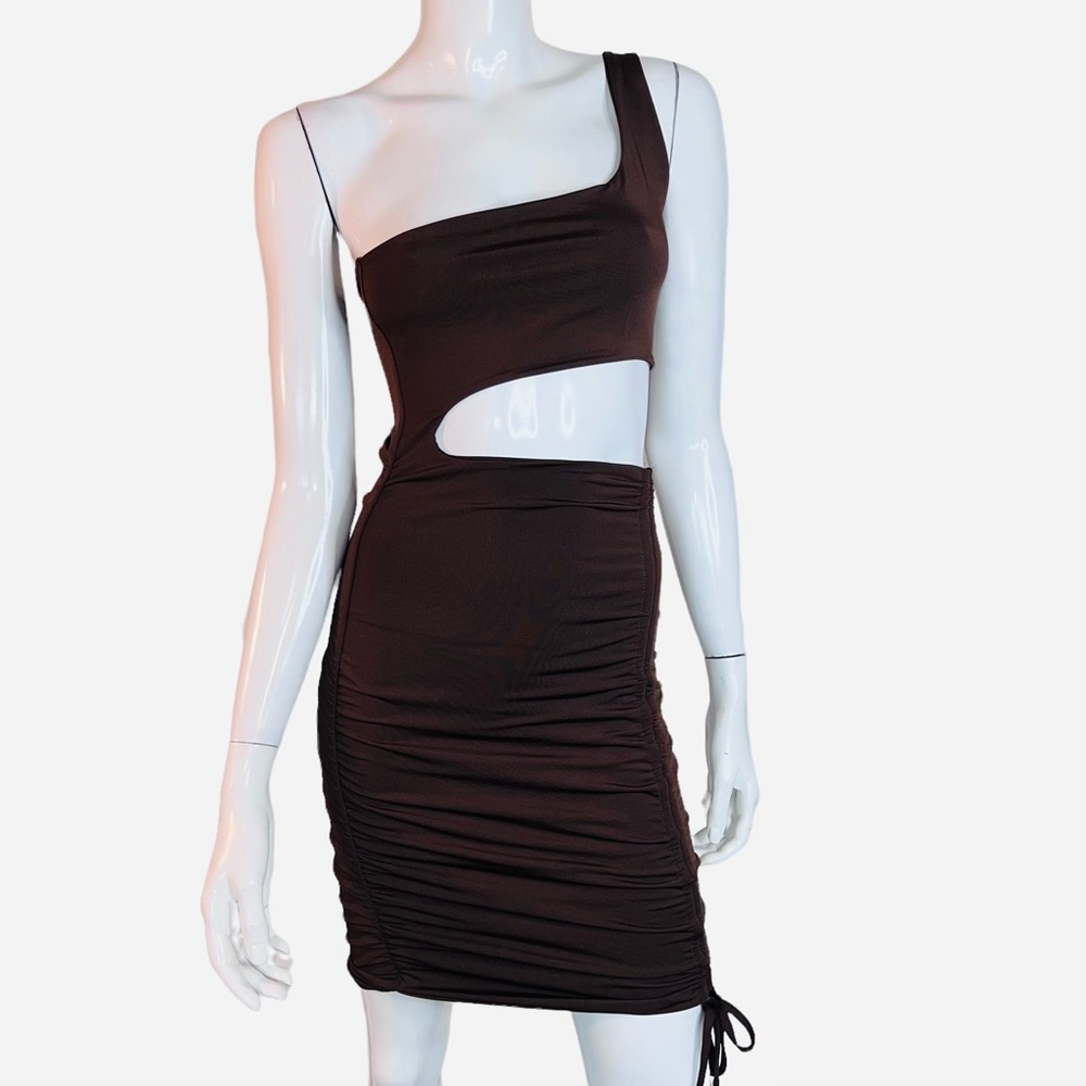 SHEIN Brown One Shoulder Bodycon Midi Dress - Picture 1 of 6